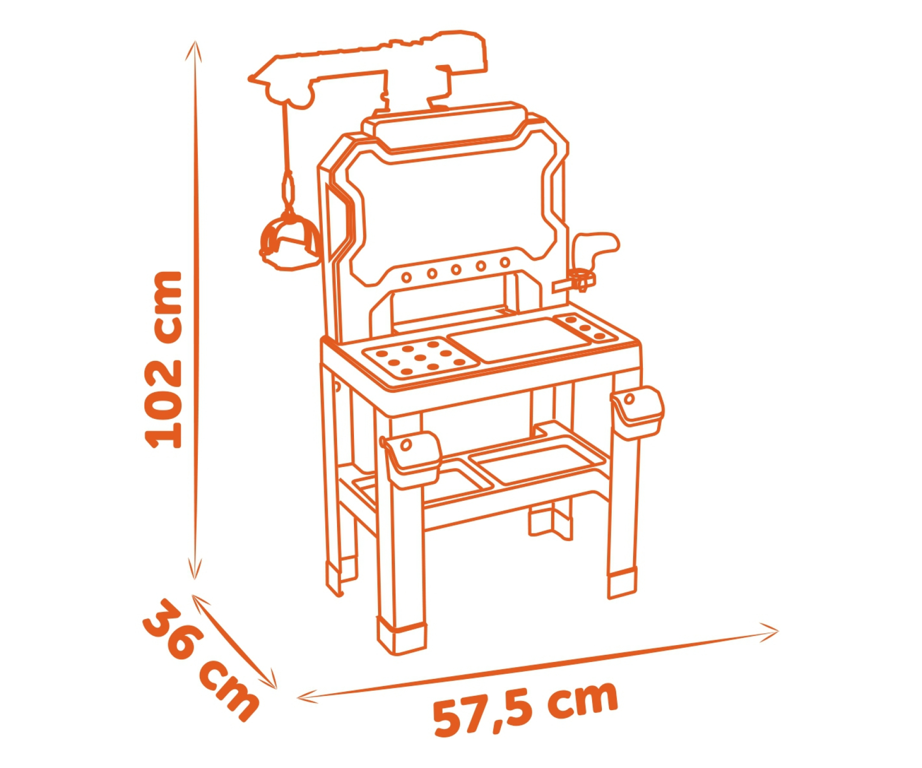 שולחן עבודה לילדים כולל 87 אביזרים, 7 כלי עבודה ומנוף מכני של חברת Smoby תוצרת צרפת – תמונה 6